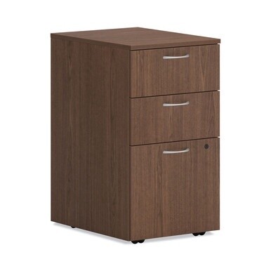 Mod Mobile Pedestal, Left or Right, 3-Drawers: Box/Box/File, Legal/Letter, Sepia Walnut, 15&quot; x 20&quot; x 28&quot;