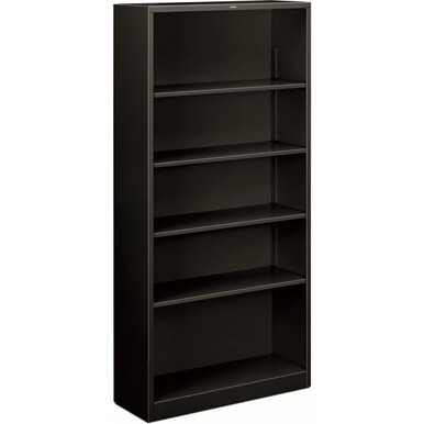 HON Brigade Steel Bookcase | 5 Shelves | 34-1/2&quot;W | Black Finish - 5 Shelf(ves) - 71&quot; Height x 34.5&quot; Width x 12.6&quot; Depth - Adjustable Shelf, Reinforced, Welded, Durable, Compact - Steel