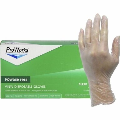 ProWorks Vinyl Industrial Gloves - Medium Size - Vinyl - Clear - Non-sterile - For Industrial, Food Processing, Construction, Food Service, Hospitality, General Purpose - 100 / Box - 3 mil Thickness -
