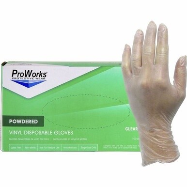 ProWorks Vinyl Powdered Industrial Gloves - Small Size - Vinyl - Clear - Powdered, Non-sterile - For Industrial, General Purpose, Construction, Food Processing, Food Service, Hospitality - 100 / Box -