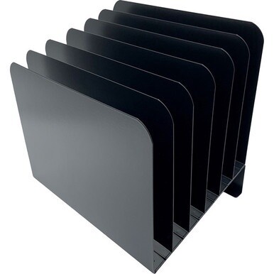 Huron Slanted Vertical Slots Desktop Organizer - 8 Compartment(s) - Vertical - 10&quot; Height x 9.8&quot; Width x 11&quot; Depth - Durable - Black - Steel - 1 Each