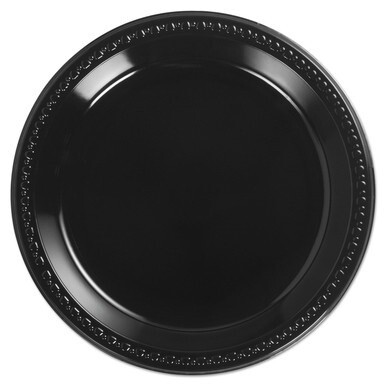 Heavyweight Plastic Plates, 10.25&quot; dia, Black, 125/Pack, 4 Packs/Carton