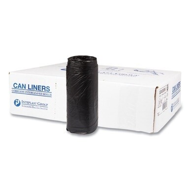 High-Density Commercial Can Liners, 16 gal, 8 mic, 24&quot; x 33&quot;, Black, 50 Bags/Roll, 20 Interleaved Rolls/Carton