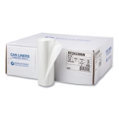 High-Density Commercial Can Liners, 16 gal, 6 mic, 24&quot; x 33&quot;, Natural, 50 Bags/Roll, 20 Perforated Rolls/Carton