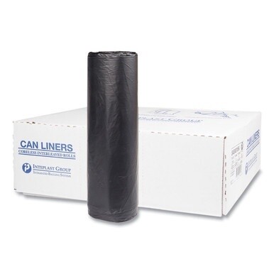 High-Density Commercial Can Liners, 45 gal, 16 mic, 40&quot; x 48&quot;, Black, 25 Bags/Roll, 10 Interleaved Rolls/Carton