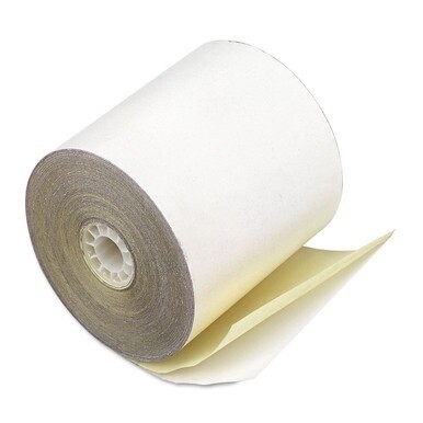 Impact Printing Carbonless Paper Rolls, 2.25&quot; x 70 ft, White/Canary, 50/Carton