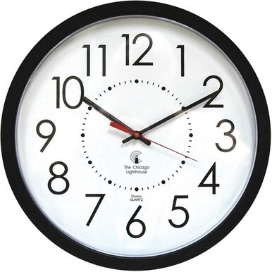 Chicago Lighthouse 14.5&quot; Black Electric Wall Clock - Analog - Electric - White Main Dial - Black - Contemporary Style