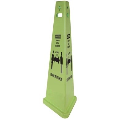 Impact TriVu Social Distancing 3 Sided Safety Cone - 1 Each - Caution Maintain Social Distancing Print/Message - 40" Height x 14.8" Depth - Cone Shape - Three-sided, UV Protected - Plastic - Fluoresce