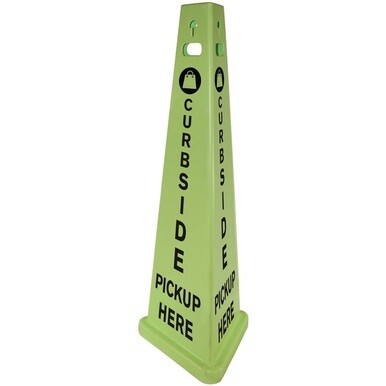 Impact TriVu 3-sided Curbside Pickup Safety Sign - 1 Each - 14.8&quot; Width x 40&quot; Height x 14.8&quot; Depth - Cone Shape - Three-sided, UV Protected - Plastic - Fluorescent Yellow