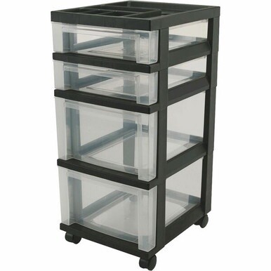 IRIS Mini Storage Cart - 4 Drawer - 4 Casters - Plastic - x 14.3&quot; Width x 12.1&quot; Depth x 26.4&quot; Height - Black - 1 Each