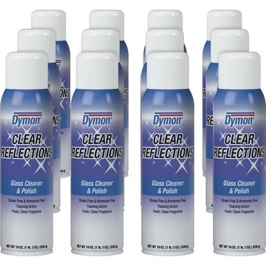 Dymon Clear Reflections Aerosol Glass Cleaner - 19 fl oz (0.6 quart) - 12 / Carton - Silver, Blue