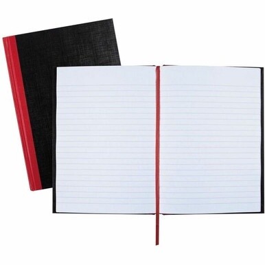 GSA MAS Black n' Red Casebound Ruled Notebooks - A5 - 96 Sheets - Sewn - 24 lb Basis Weight - A5 - 5 5/8" x 8 1/4" - White Paper - Red Binding - Black Cover - Ribbon Marker, Hard Cover - 1 Each