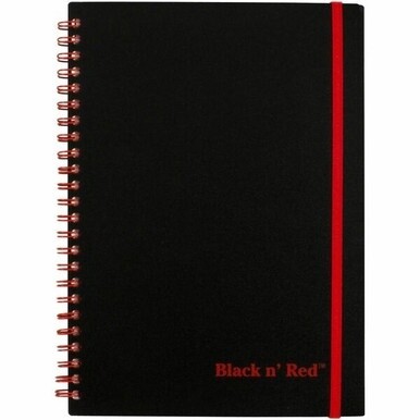 Black n' Red Business Notebook - 70 Sheets - Wire Bound - 24 lb Basis Weight - A5 - 5 7/8" x 8 1/4" - White Paper - Red Binding - BlackPolypropylene Cover - Perforated, Wipe-clean Cover, Rigid, Strap,