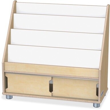 Jonti-Craft TrueModern Book Rack - 4 Pocket(s) - 28.5&quot; Height x 30&quot; Width x 13.5&quot; Depth - Sliding Door, Durable, Rounded Corner - Baltic - Anodized Aluminum, Baltic Birch - 1 Each