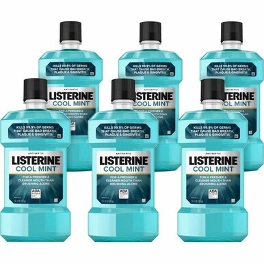 LISTERINE&amp;reg; Cool Mint Antiseptic Mouthwash - For Bad Breath, Cleaning - Cool Mint - 1.06 quart - 6 / Carton