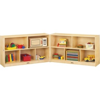 Jonti-Craft Mobile Fold-n-Lock Open Shelf Unit - 29.5&quot; Height x 96&quot; Width x 15&quot; DepthFloor - Foldable, Lockable, Stain Resistant, Sturdy - White - Baltic Birch Plywood - 1 Each