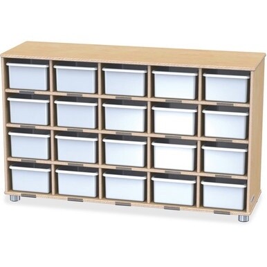 Jonti-Craft TrueModern 20-Cubbie Bins Storage - 20 Compartment(s) - 29.5&quot; Height x 48.5&quot; Width x 15&quot; Depth - Durable, Rounded Corner, Yellowing Resistant - UV Acrylic - Baltic, White - Anodized Alumin