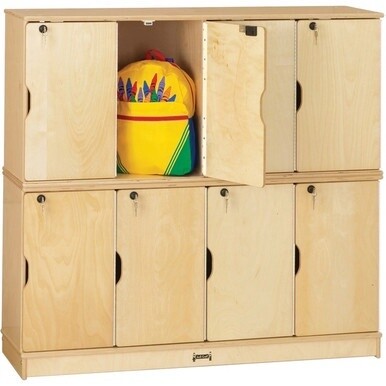 Jonti-Craft Double Stack 8-Section Student Lockers - 48.5&quot; x 15&quot; x 45.5&quot; - Stackable, Lockable, Sturdy, Key Lock, Kick Plate - Wood Grain - Baltic Birch Plywood