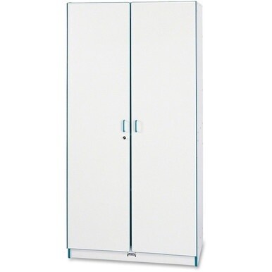 Jonti-Craft Rainbow Accents Classroom Closet - 36&quot; x 24&quot; x 72&quot; - 3 x Shelf(ves) - Hinged Door(s) - Locking Door, Hinged Door, Chip Resistant, Rounded Edge, Adjustable Shelf - Teal - Freckled Gray Lami
