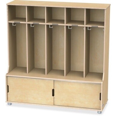 Jonti-Craft TrueModern 5-space Metal Coat Hook Cubbie Locker - 5 Compartment(s) - 50&quot; Height x 48.5&quot; Width x 17.5&quot; Depth - Hanging Hook, Sliding Door, Durable, Rounded Corner - Baltic - Anodized Alumi
