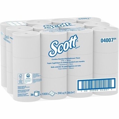 Scott Essential Coreless High-Capacity Standard Roll Toilet Paper - 2 Ply - 4&quot; x 3.70&quot; - 1000 Sheets/Roll - White - For Restroom - 36 / Carton
