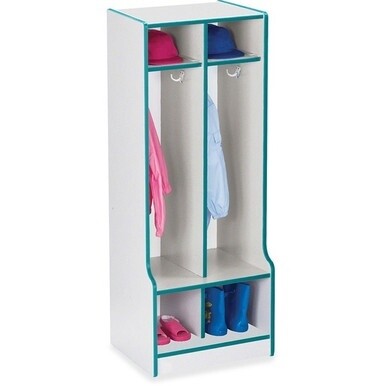Jonti-Craft Rainbow Accents Double Coat Hooks Step Locker - 2 Compartment(s) - 50.5&quot; Height x 20&quot; Width x 17.5&quot; Depth - Double Hook, Durable - Teal - 1 Each