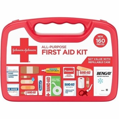 Johnson &amp; Johnson All Purpose First Aid Kit - 160 x Piece(s) - 1 Each - White