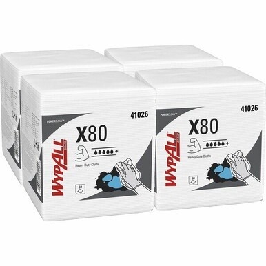 Wypall PowerClean X80 Heavy Duty Cloths Extended Use Cloths - Quarter-fold - For Industry, Rough Surface - 12" Length x 12.50" Width - 50 / Packet - 4 / Carton - Absorbent, Reusable - White
