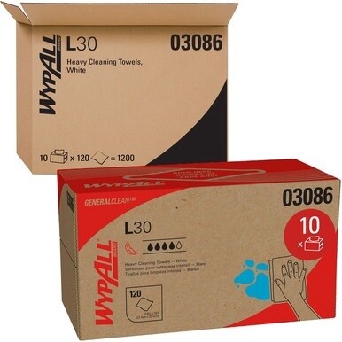 Wypall General Clean L30 Heavy Cleaning Towels - 10&quot; x 9.80&quot; - White - Heavy Duty, Strong, Absorbent, Soft, Durable, Reinforced, Latex-free - For Healthcare, Janitorial, Maintenance - 1200 / Carton