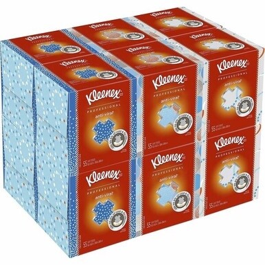 Kleenex Professional Anti-Viral Facial Tissue - 3 Ply - 8.20" x 8.20" - White - Paper - Anti-viral, Soft, Pre-moistened - For Dental Clinic, Face, School, Office, Restaurant, Medical - 55 Per Box - 12