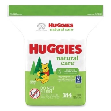 Natural Care Sensitive Baby Wipes, 1-Ply, 3.88 x 6.6, Unscented, White, 184/Pack, 3 Packs/Carton