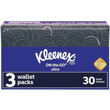 Kleenex On-the-Go Slim Wallet Pack - 30 Facial Tissue-Count - 3 Ply - White - Soft, Durable, Thick, Absorbent, Strong, Moisture Resistant, Portable, Disposable, Eco-friendly, Comfortable, Fragrance-fr