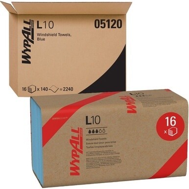 Wypall L10 Disposable Towels Windshield Wipe - 2 Ply - 9.30&quot; x 10.25&quot; - Blue - Versatile, Absorbent - For Windshield, Glass Cleaning - 140 Per Pack - 16 / Carton