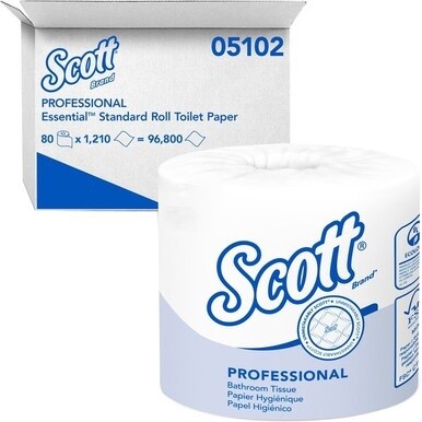 Scott Professional Standard Roll Bathroom Tissue - 1 Ply - 4&quot; x 4&quot; - 1210 Sheets/Roll - White - For Bathroom - 80 / Carton