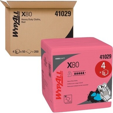 Wypall PowerClean X80 Heavy Duty Cloths Extended Use Cloths - Quarter-fold - For Industry, Rough Surface, Multipurpose - 12" Length x 12.50" Width - 50 / Packet - 200 / Carton - Absorbent, Solvent Res