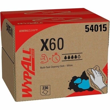 Wypall GeneralClean X60 Multi-Task Cleaning Cloths - Brag Box - 11.10&quot; x 16.80&quot; - White - Cloth - Absorbent - 236 Per Box - 1 / Carton