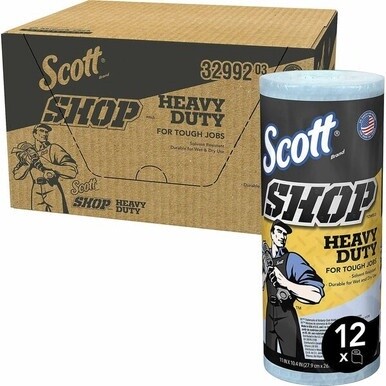 Scott Heavy Duty Shop Towels - 11&quot; x 10.40&quot; - 60 Sheets/Roll - Blue - Hydroknit - Solvent Resistant, Absorbent, Reusable, Soft, Strong, Heavy Duty - For Hand, Tools - 12 / Carton
