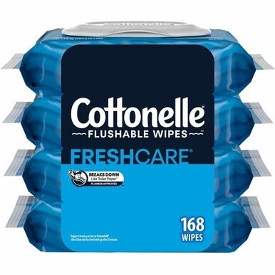Cottonelle Flushable Wipes - 7.25&quot; - White - Fiber - Flushable, Anti-bacterial, Sewer-safe, Septic Safe, Biodegradable, Alcohol-free - For Toilet, Bathroom - 4 Per Carton - 1 Each