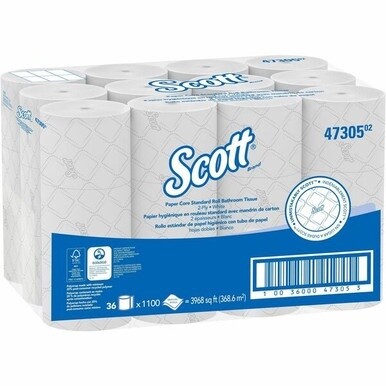 Scott Pro Paper Core High-Capacity Standard Roll Toilet Paper with Elevated Design - 2 Ply - 4&quot; x 3.70&quot; - 1100 Sheets/Roll - White - Absorbent, Unscented, Dye-free, Chlorine-free - For Office Building