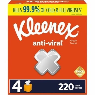 Kleenex Anti-viral Facial Tissue - 3 Ply - White - Anti-viral, Soft - For Face, Business, Commercial - 55 Per Box - 4 / Pack
