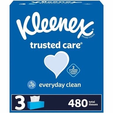 Kleenex trusted care Tissues - 2 Ply - 8.40" x 8.50" - White - Soft, Absorbent, Thick, Strong - For Face, Home - 160 Per Box - 3 / Pack