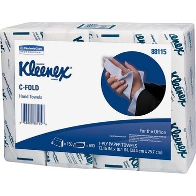 Kleenex C-Fold Hand Towels - 1 Ply - C-fold - 10.10&quot; x 13.25&quot; - White - Soft, Absorbent, Foldable - For Hand - 150 Per Bundle - 16 / Carton