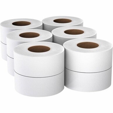 Scott 100% Recycled Fiber High-Capacity Jumbo Roll Toilet Paper - 2 Ply - 3.55&quot; x 1000 ft - White - Fiber - Strong, Absorbent, Eco-friendly - For Bathroom - 12 / Carton