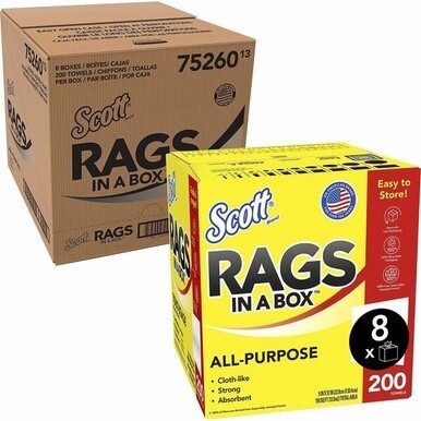 Scott Rags In A Box&amp;trade; - 13&quot; Length x 10&quot; Width - 200 / Box - 8 / Carton - Soft, Strong, Lint-free, Absorbent - White