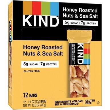 KIND Honey Roasted Nuts &amp; Sea Salt Bars - Trans Fat Free, High-fiber, Low Sodium, Dairy-free, Gluten-free - Honey Roasted Nuts &amp; Sea Salt - 1.41 oz - 12 / Box