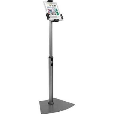 Kantek Floor Mount Tablet Kiosk Stand - Up to 10.1&quot; Screen Support - 46.5&quot; Height x 17.4&quot; Width - Floor - Steel - Black, Silver, Aluminum - Locking System