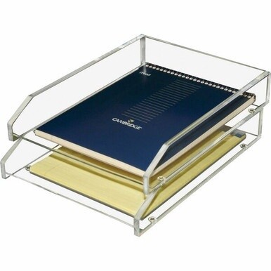 Kantek Acrylic Double Letter Tray - 2 Tier(s) - 2.5&quot; Height x 10.5&quot; Width x 13.8&quot; DepthDesktop - Non-skid Base - Clear - Acrylic - 2 / Set