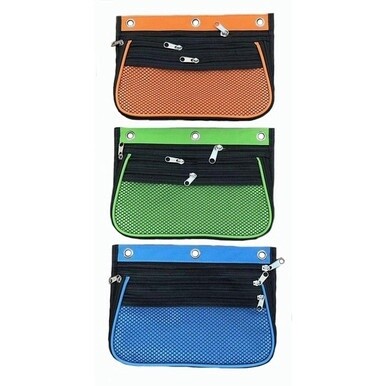 CLI Triple-pocket Pencil Pouches - 10.3&quot; Height x 7.3&quot; Width - Ring Binder - Green, Orange, Blue - Nylon - 24