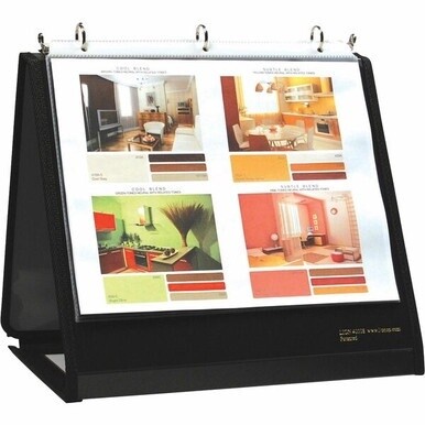 Lion Insta-Cover Round Ring Easel Binder - 3/4&quot; Binder Capacity - Letter - 8 1/2&quot; x 11&quot; Sheet Size - 3 x Round Ring Fastener(s) - 40 Pocket(s) - Black - Recycled - Label Holder, Reinforced Sewn Edge, 