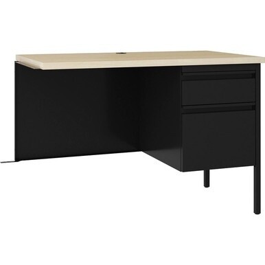 Lorell Fortress Steel Right-pedestal Return Desk - 42&quot; x 29.5&quot;24&quot; , 0.8&quot; Modesty Panel, 1.1&quot; Top - Single Pedestal on Right Side - Square Edge - Material: Steel - Finish: Black